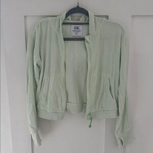 Athleta Girl Light Green Terrycloth Zipper Hoodie